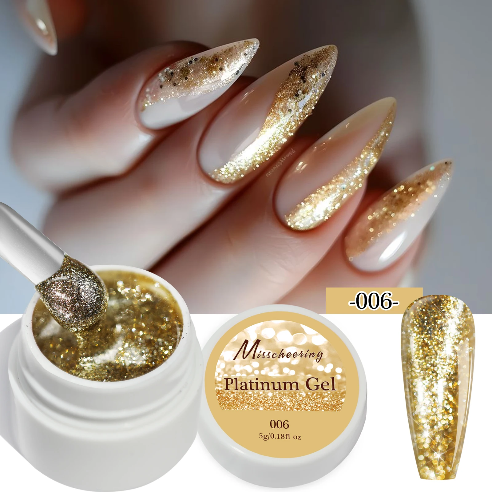 Gel de Uñas Dorado Plateado Brillante, Efecto Súper Brillante, Gel de Pintura Brillante de Larga Duración, Esmalte de Uñas UV LED