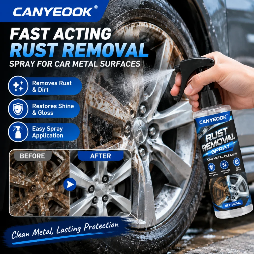 CANYEOOK Rust Remover Spray 100ml, Fast Rust & Stain Removal for Car Metal, Wheels & Bolts, Restore Shine, Anti-Rust Protection