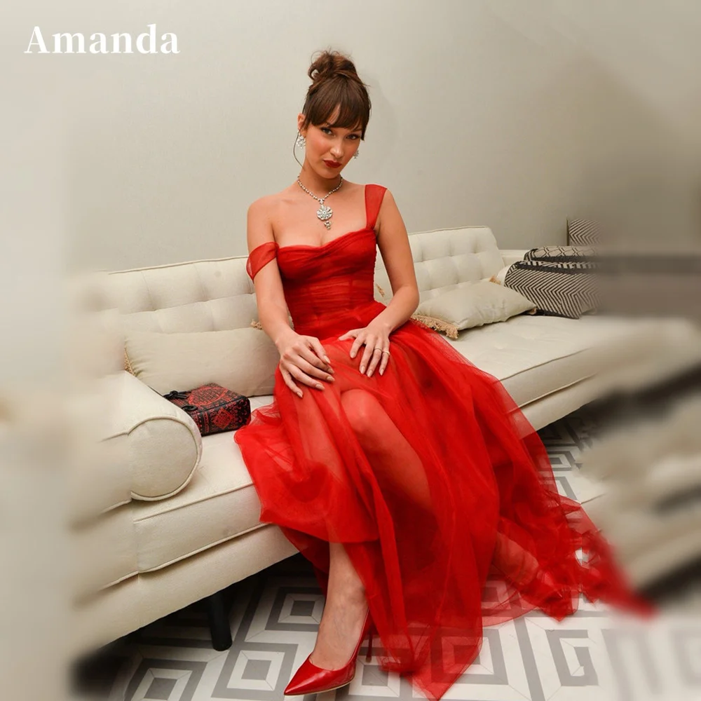 

Amanda Red Tulle Prom Dress 2023 Grace فستان سهرة Spaghetti Straps Formal Occasion Dresses Knee Lenght A-line Party Dress