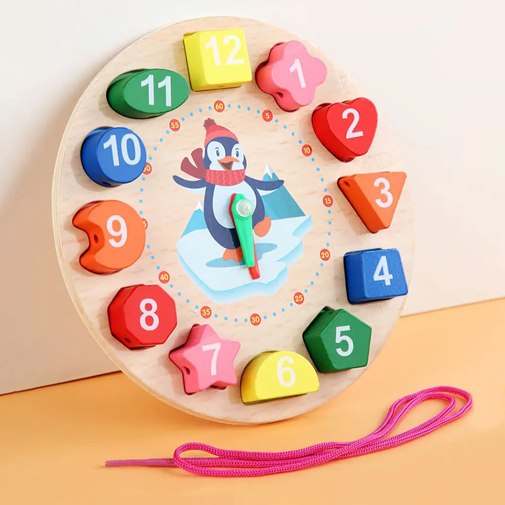 1Set Children's Clock Blocks Educational Wooden Shape Matching Building Early Learning Cognitive Activity Wooden Clock Toy