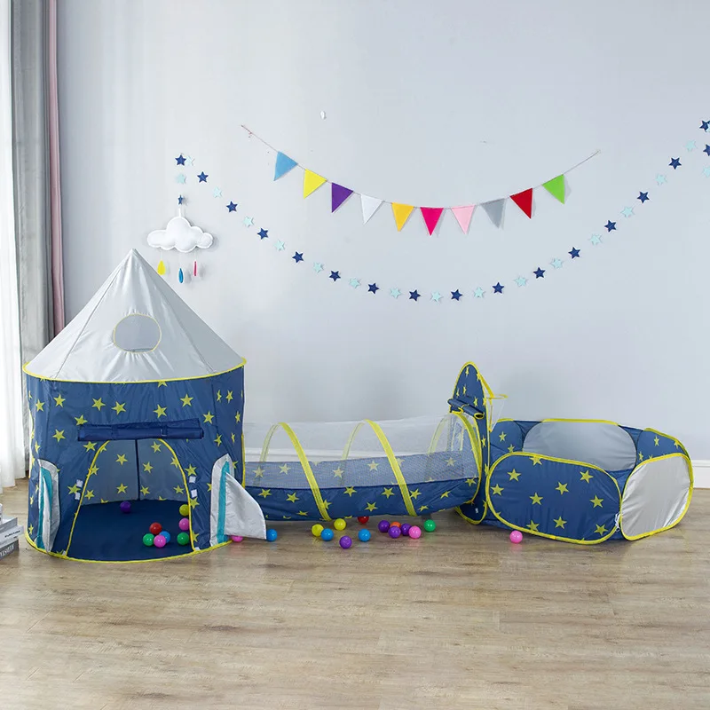 3 Pcs/Set Portable Children\'s Tent Playground Baby Spaceship Rocket Tent Ball Pit Baby Ball Pool Child Games House Tipi Infantil