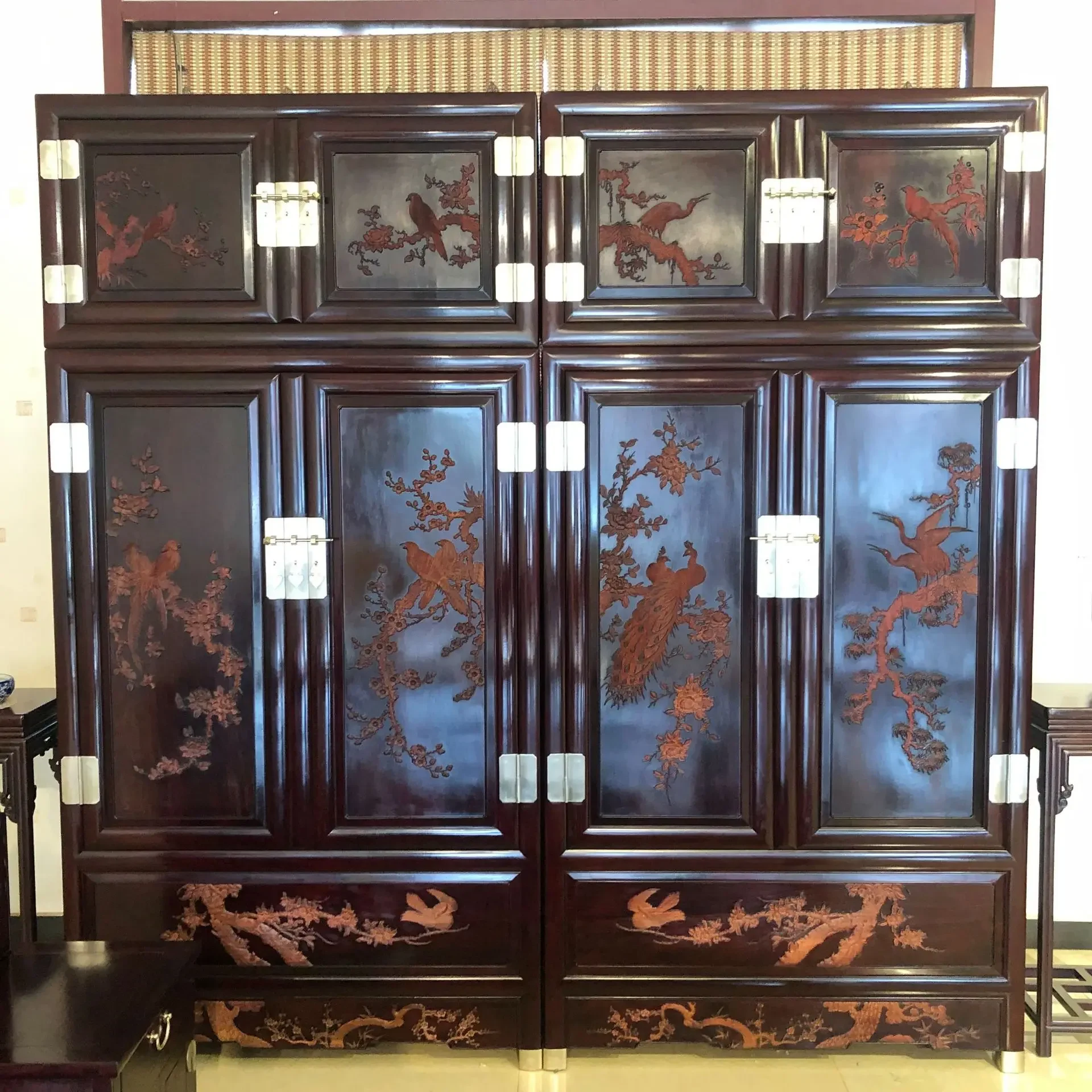 خزانة صينية 4 أبواب ملابس ذات سعة كبيرة أثاث الماهوجني #3