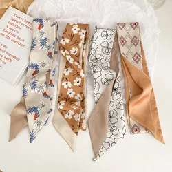 High-grade silk scarves ribbon multifunctional tie hair girl ponytail long narrow scarf.