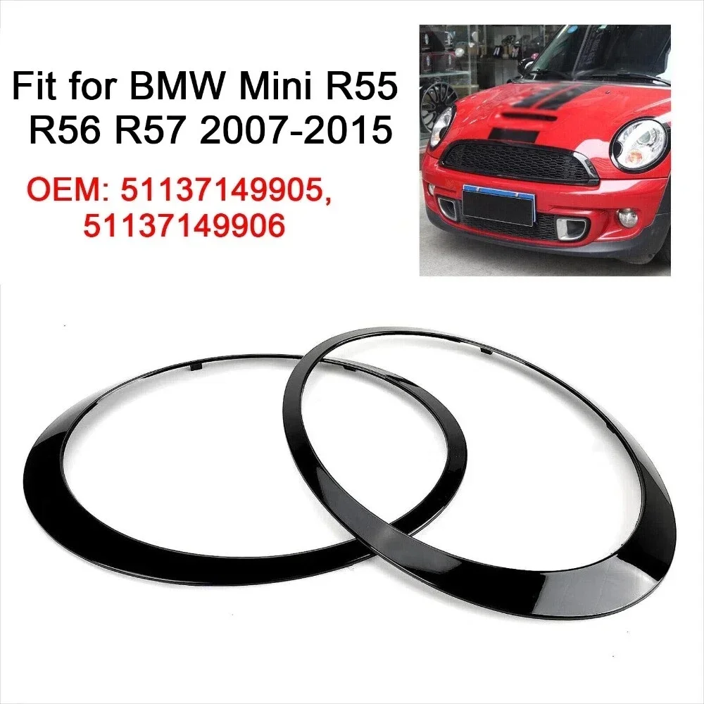 For Mini R56 R57 R58 R59 Cooper S JCW 2007‑2015 Car Headlight Taillight Surround Cover Trims Gloss Black Replacement