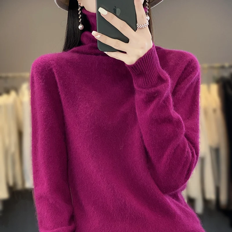 100% Pure Mink Cashmere Turtleneck Sweater For Women 2023 New Fall/Winter Pullover Sweater For Women Warm Thickened Sweater