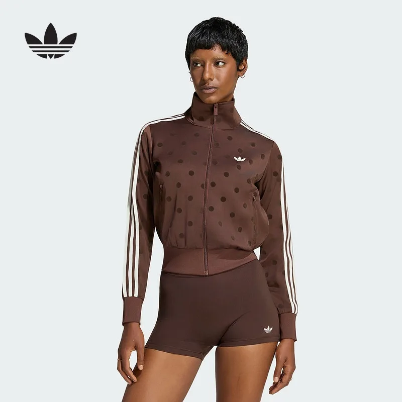 Adidas Clover Satin Polka Dot Top Funnel Collar Jacket Autumn Women's Woven Jacket LI2855