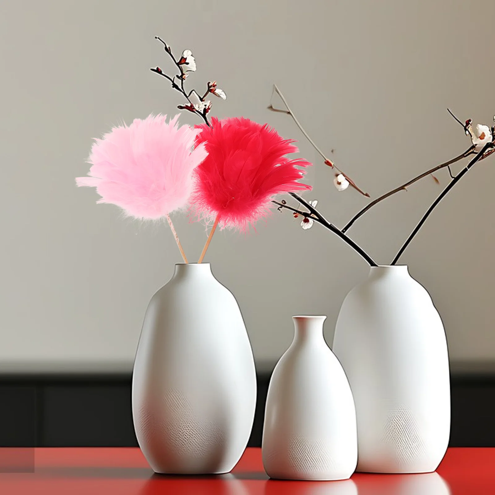 

3 Pcs Flower Decoration Desktop Decors Realistic Plume Stems Vase Centerpiece Style Wooden for Office