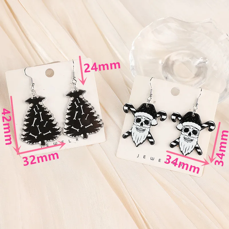 1Pair Christmas Woman Dangle Earrings Acrylic Black White Tree Santa Claus Drop Earrings For Girl Birthday Gift