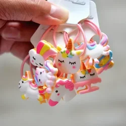 2pcs Women Cartoon Unicorn Elastic Hair Bands for Girls School Candy Color Hair Ring Rope Headwear Accessories Hot