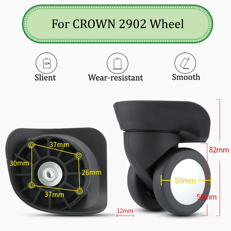 

For CROWN 2902 Black Universal Wheel Trolley Case Wheel Replacement Luggage Pulley Sliding Casters Slient Wear-resistant Repair