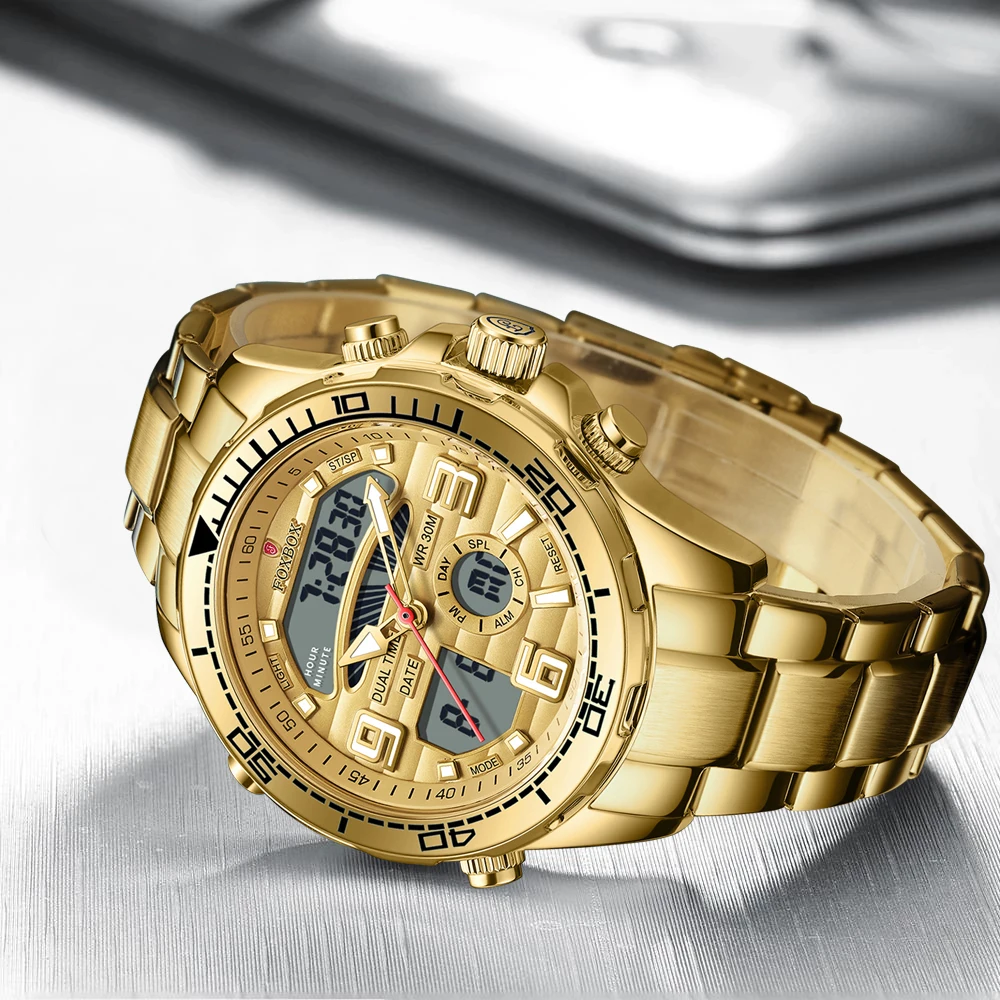 FOXBOX موضة جديدة ساعة رقمية للرجال العلامة التجارية الفاخرة ساعات رجالي رياضية مقاوم للماء كوارتز ساعة اليد الرجال Relogio Masculino