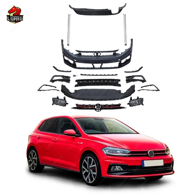 

PP Material Body Kit for Volkswagen POLO 2019 Upgrade to GTI Style Body Kit with Front Bumper Lip Rear Diffuser Side Skirts