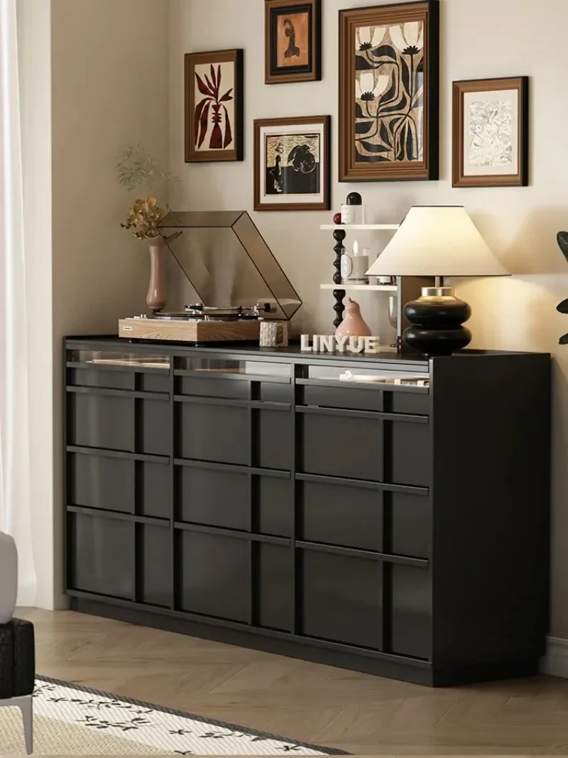 Solid wood black fifty-eight-two chest cabinet dining side cabinet retro simple bedroom bedside locker drawer storage cabinet