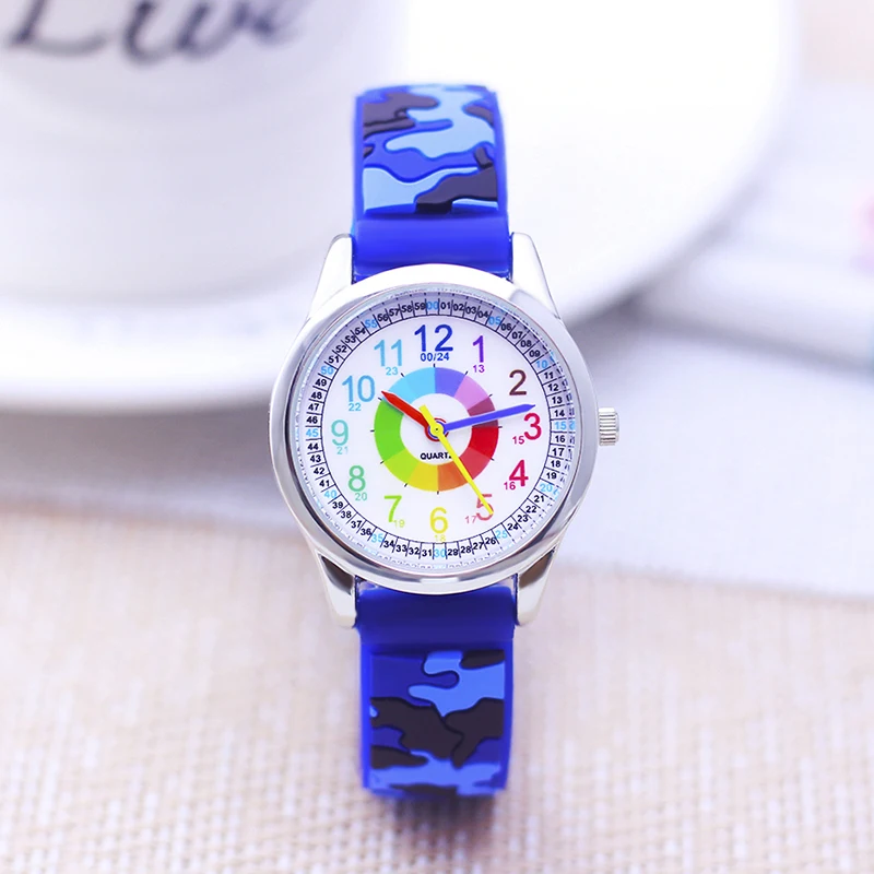 2024 new sale fashion children child boys girls silicone Camouflage Rainbow digital quartz wristwatch students learn time watch