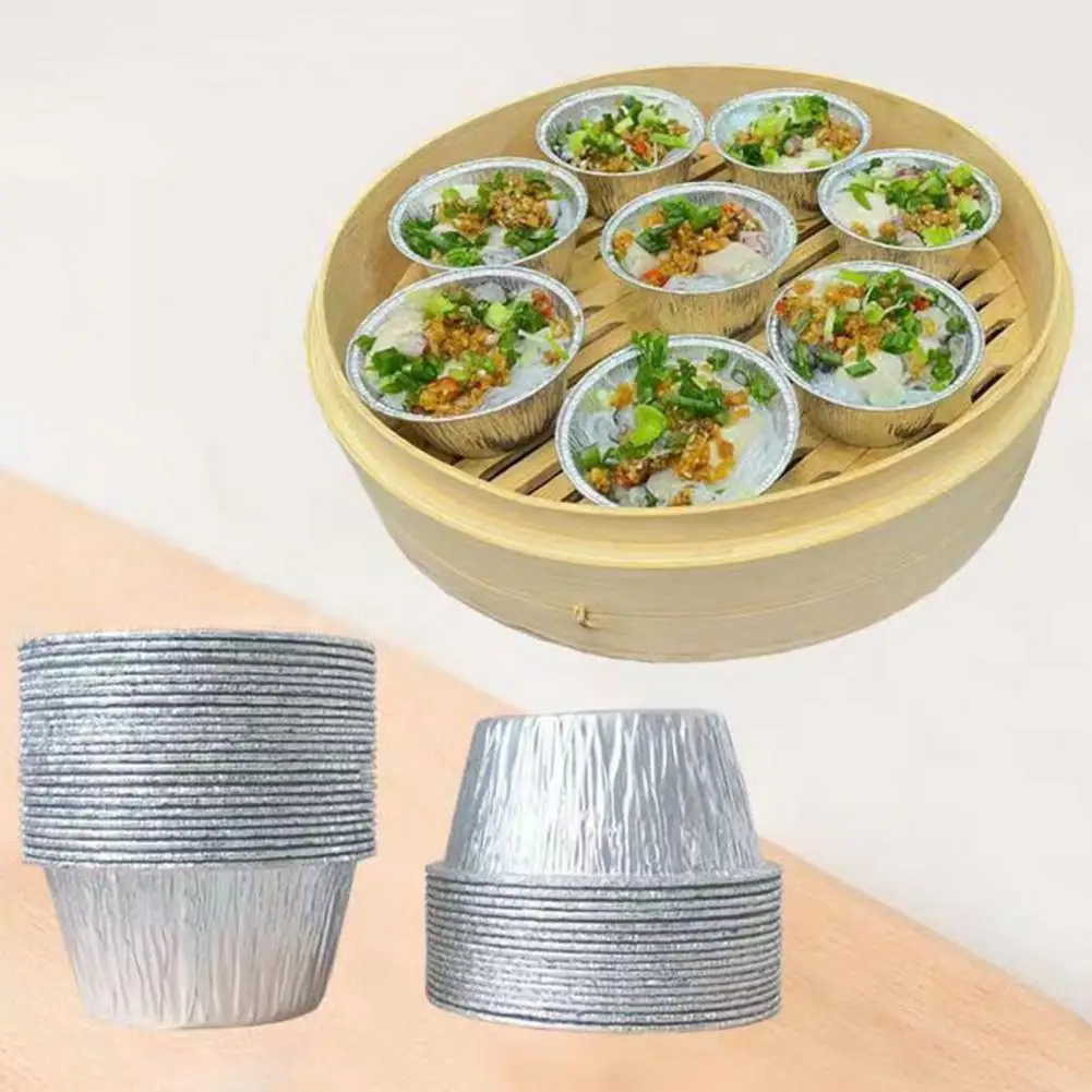 100Pcs Egg Tart Cup Disposable DIY Aluminum Foil Mini Oyster Tray Baking Mold Cake Puddings Tray Air Fryers BBQ Cooking Holder