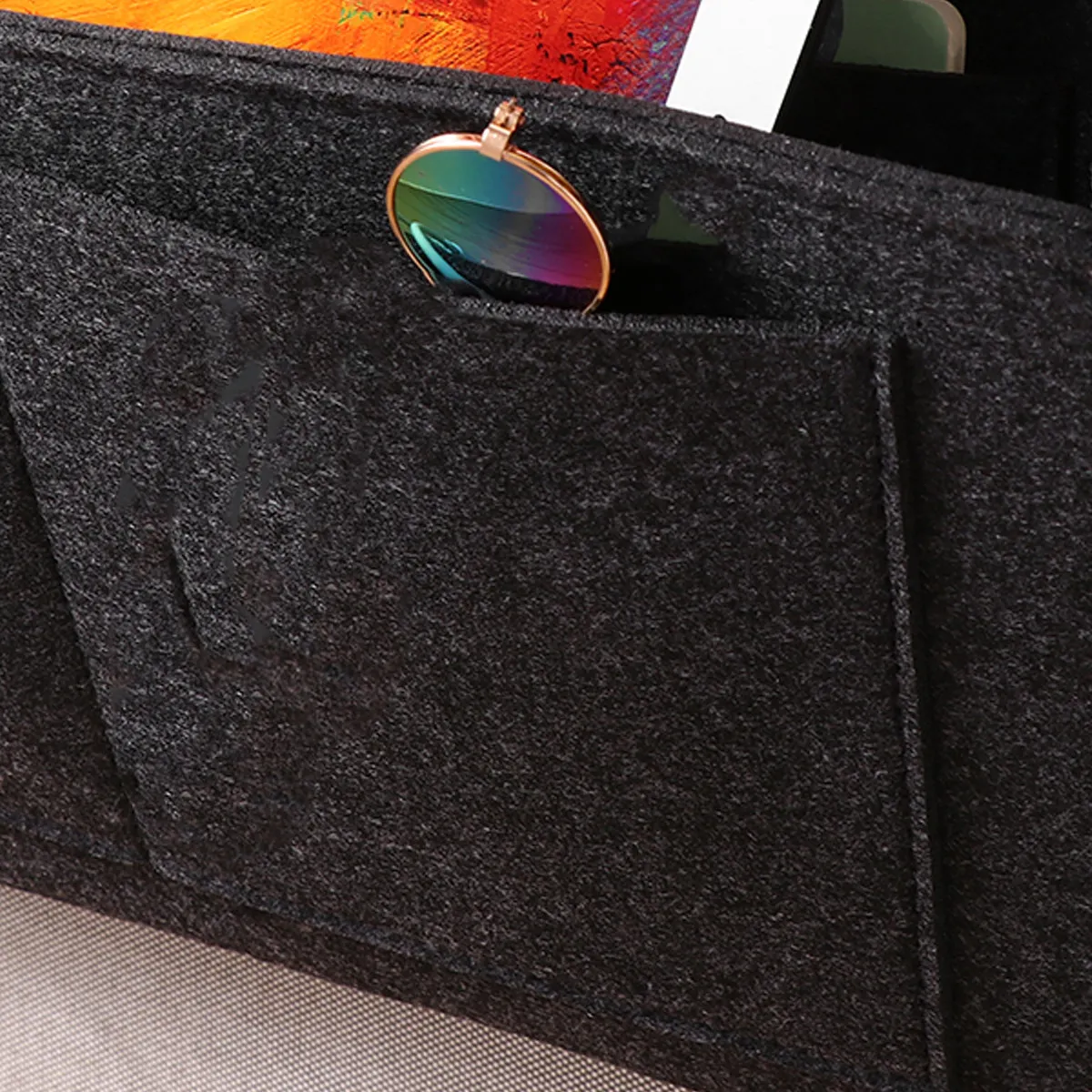 Modern Black Bedside Hanging Storage Pocket Organizer Bed Frame Caddy for Phone Glasses Books Magazines Remote Holder Bedside