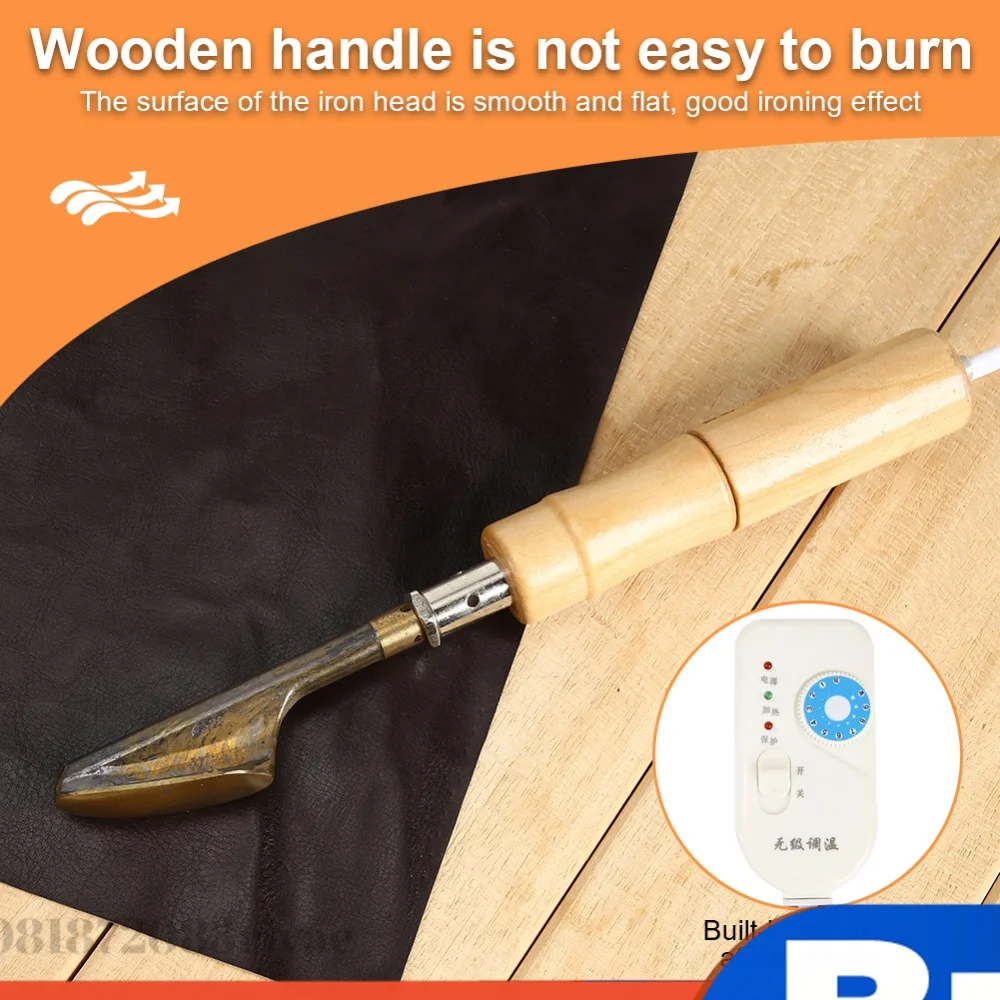 Household Electric Iron Wood Handle Leather Clothing Shoes Bag Wrinkle Removal Tool Strong Toughness Portable Mini Electric Iron