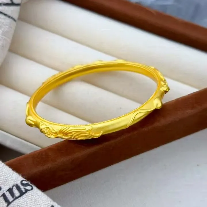 Goddess Style Koi Lotus Gold Bangle Women 24K Gold AU999 Elegant and Attractive