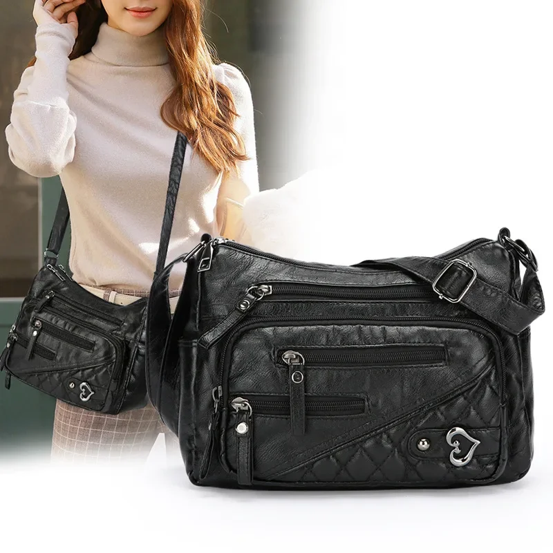 2024 New Trendy Fashion Love Large Capacity Soft Leather Texture Middle-aged Women's Bag Shoulder Messenger Bag