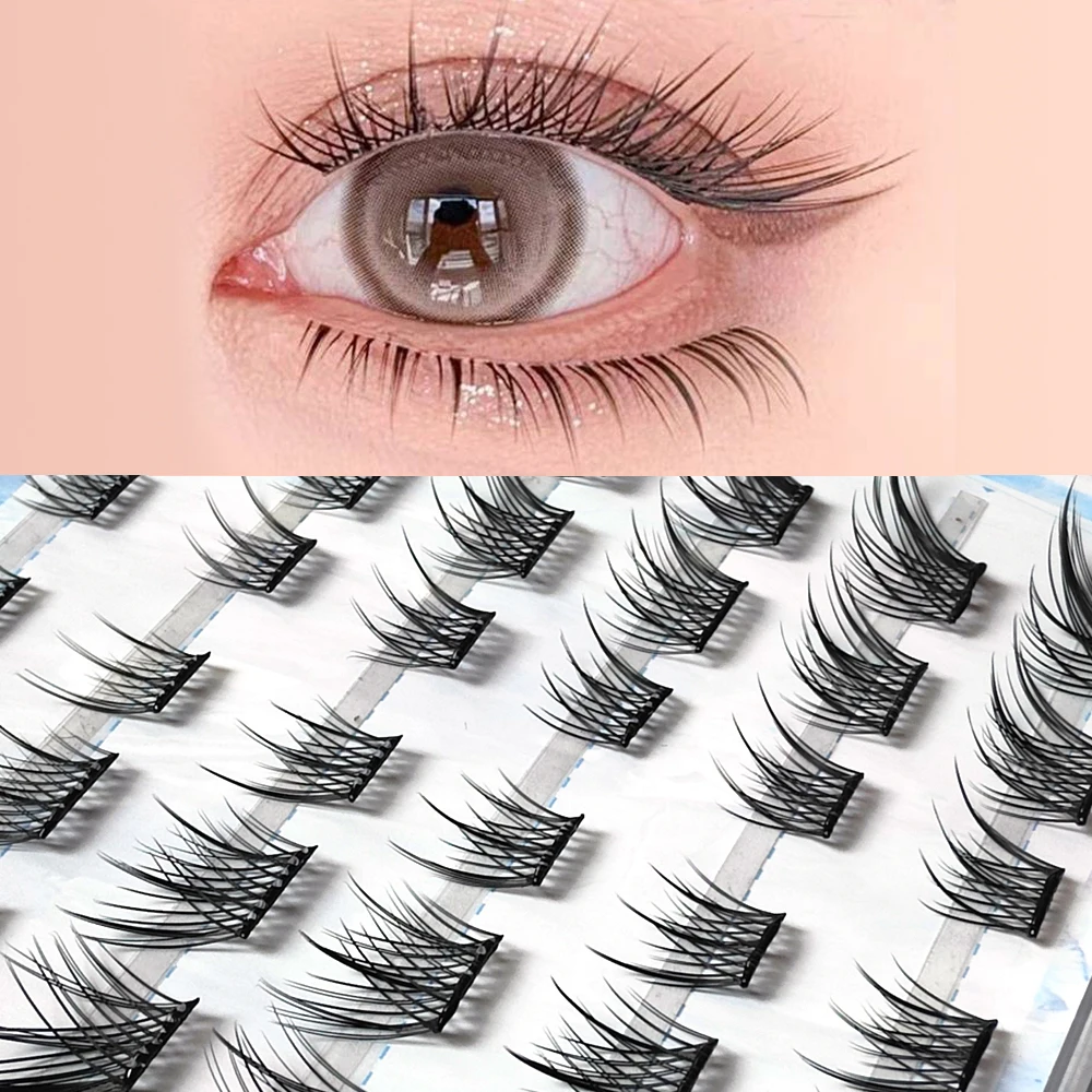Selbstklebende individuelle falsche Wimpern, natürlich aussehende, abgewinkelte Wimpern, Cluster, unordentliche Kreuz-Wimpernverlängerung, Make-up-Tools
