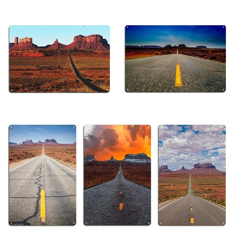 Affiche de voyage Open Road in the Monument Valley Arizona, peinture métallique, décoration de pub, peinture murale personnalisée, affiche en étain