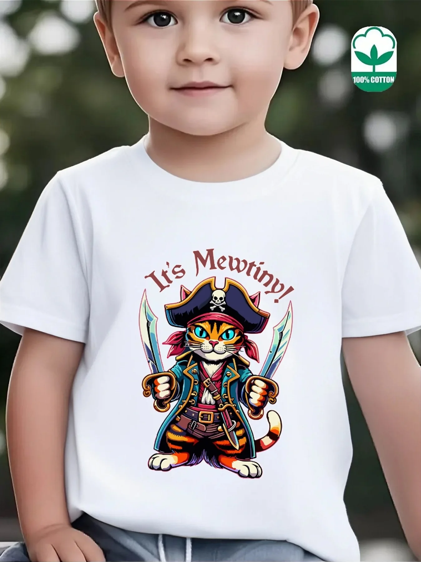 Cute Pirate Cat Cartoon Print Family Matching T Shirt Boys Girls Tee Parent Child Casual Top Mom Dad Kids Summer Daily Wear