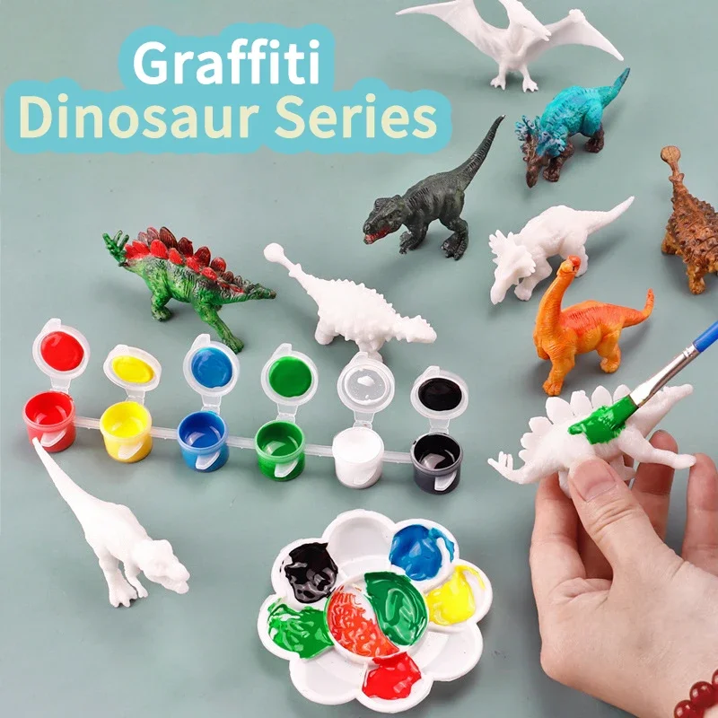 6/8 stuks geschilderd graffiti dinosaurus wit embryo dieren model kinderen educatief DIY handgemaakte schilderkunst kleurrijk dinosaurus speelgoed