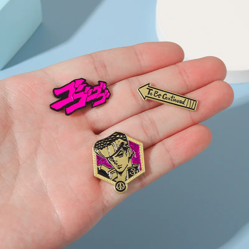 Pin Bros Petualangan Aneh JOJOS Anime Jepang Lencana Kujo Jotaro Pin Kerah Campuran Logam Korsase Alat Peraga Cosplay Hadiah Perhiasan