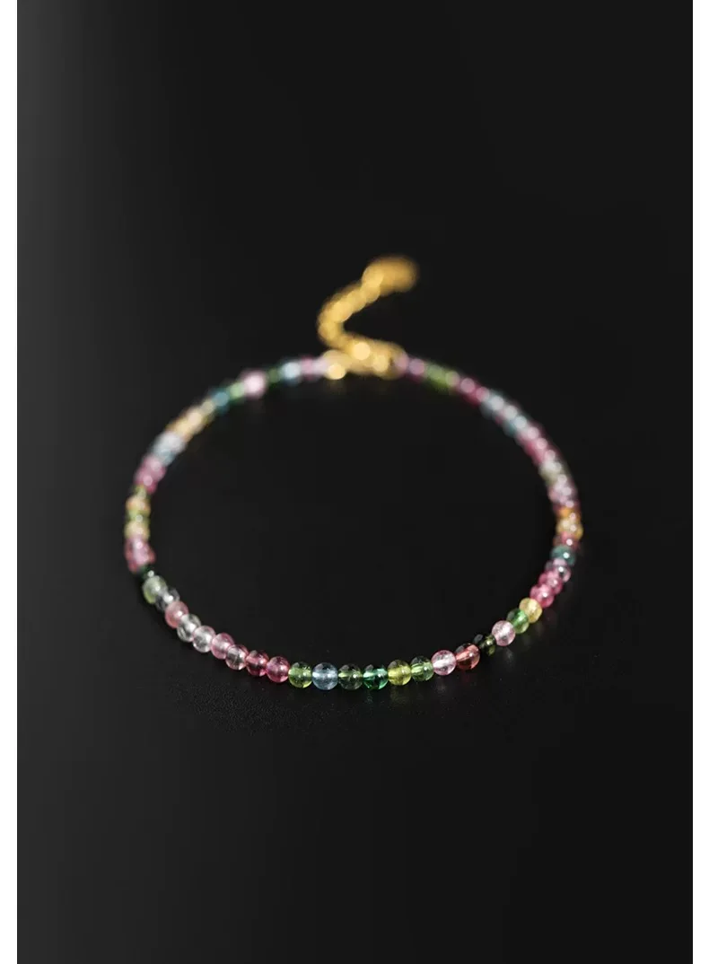 

Colorful natural tourmaline bead bracelet 18K gold au750 luxurious gift for women S509