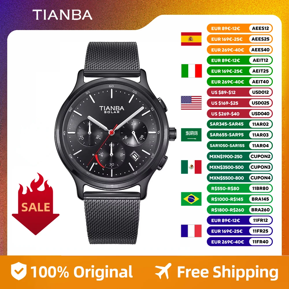 TIANBA Original watchs men solar energy  sports knight watches quartz waterproof steel belt Automatic watch men\'s watch 9013