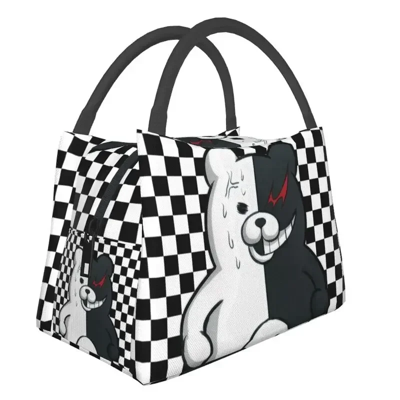 Monokuma Check Thermal Insulated Lunch Bags Women Danganronpa Portable Lunch Tote Camping Travel Multifunction Meal Food Box