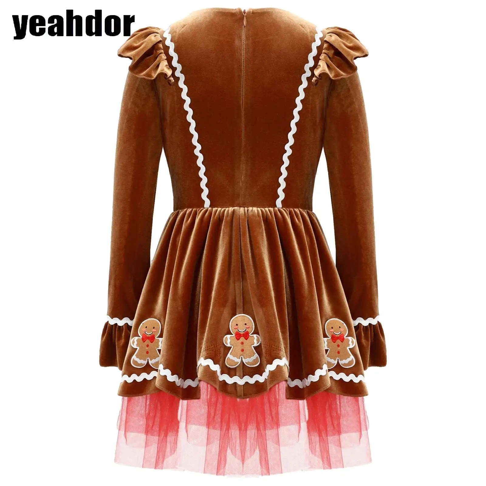 

Girls Christmas Gingerbread Man Costumes Candy Cane Santa Cookie Man Cosplay Dress Long Sleeve Skating Ballet Leotard Tutu Dress