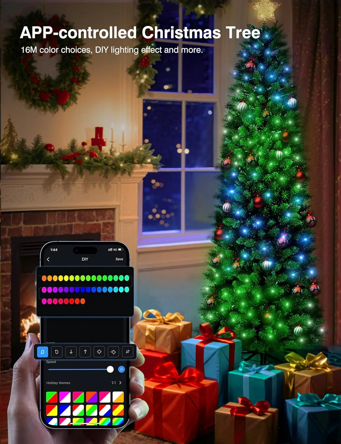7.5ft App-Controlled RGB Pre-Lit Skinny Christmas Tree with 350 LEDs & 1053 Branch Tips