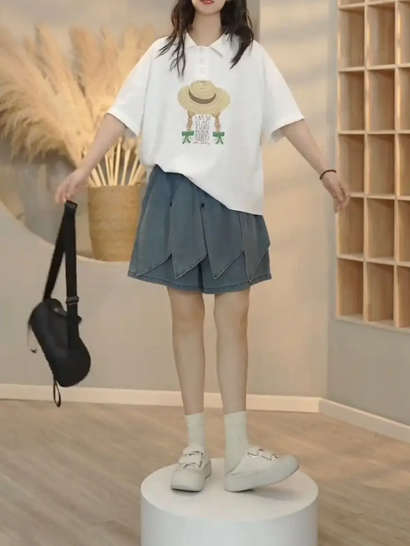 Denim shorts Retro damesontwerpgeoriënteerde veelzijdige heupverbergende mode afslankshorts