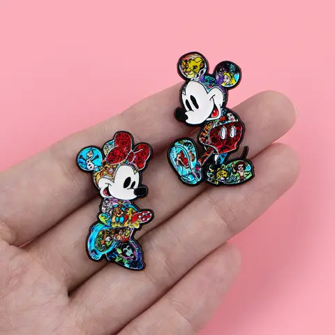 2pcs/set Couple Mice Enamel Pin Graffiti Brooches For Women Lapel Pins Badge on Backpack Cloths Accessories Fashion Jewelry Gift
