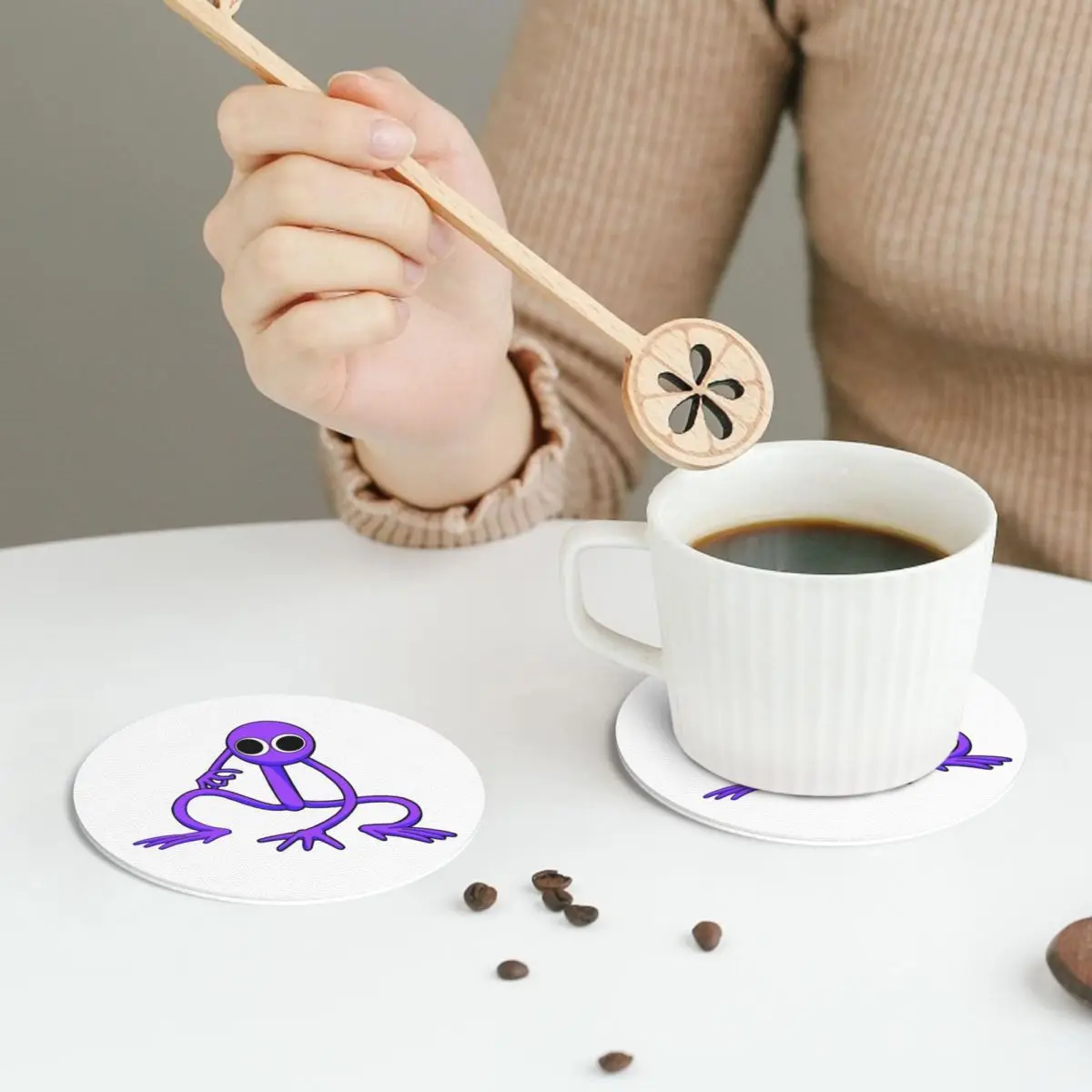 Rainbow Friends Characters Coasters Leather Placemats Waterproof Insulation Coffee Mats For Home Kitchen Dining Pads Set of 4