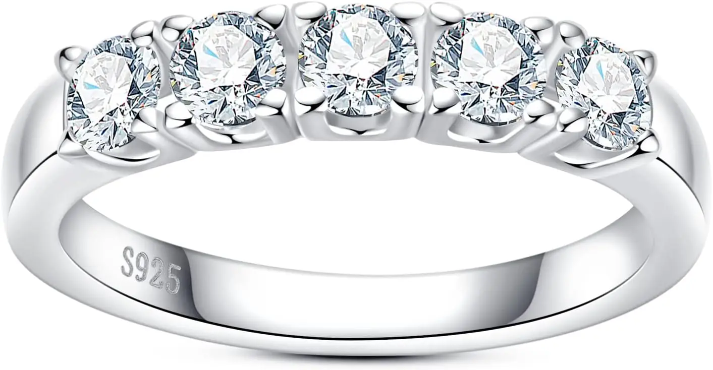 

Eternity Wedding Band with 5-6 Round Brilliant Moissanite, D Color VVS1, 925 Silver, Certified