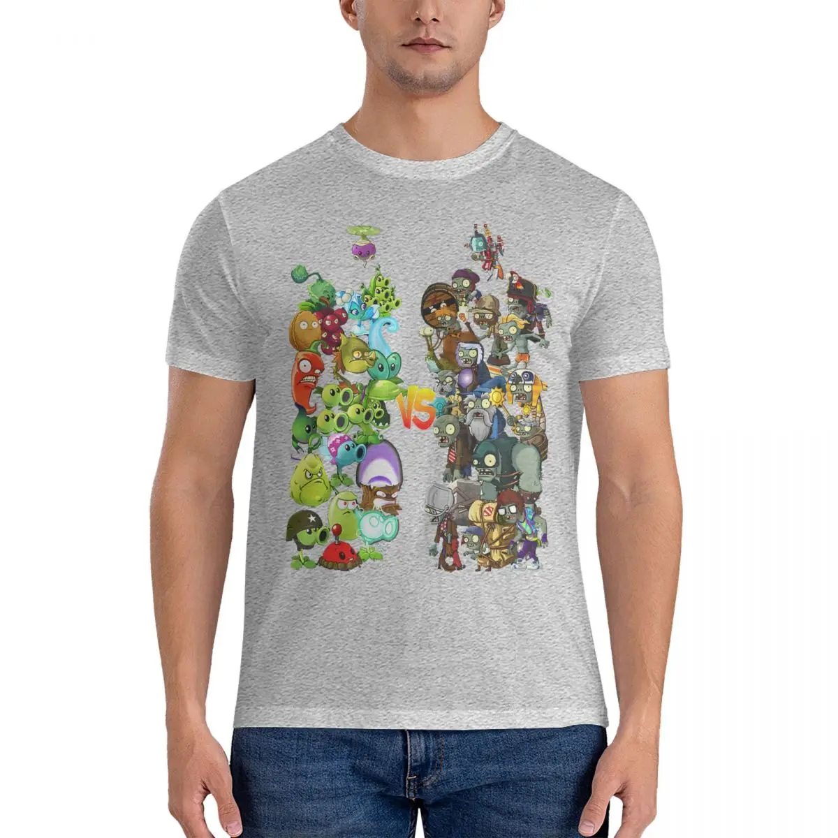 2025 نموذج جديد لعبة تي شيرت الرجال القطن مضحك تي شيرت الياقة المستديرة النباتات مقابل Z-الزومبي تيز ملابس قصيرة الأكمام الطباعة