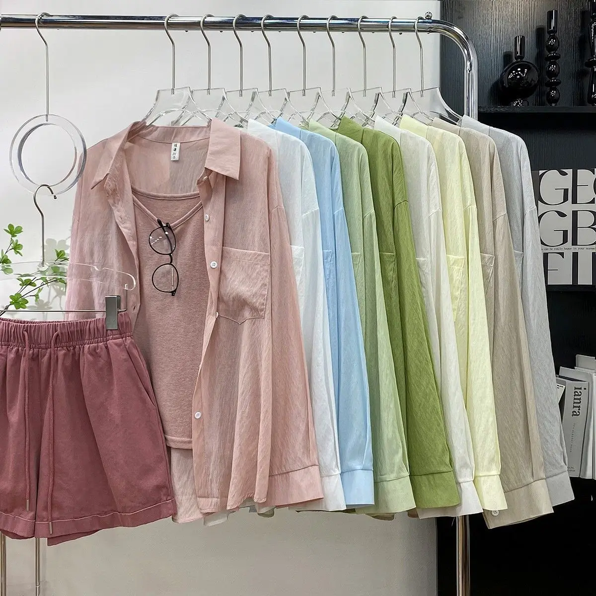

Elegant Long Sleeve Ice Silk Sun Protection Shirt Women's Loose Summer Top Sweet Style Collar Mid-Length Novelty Polyester