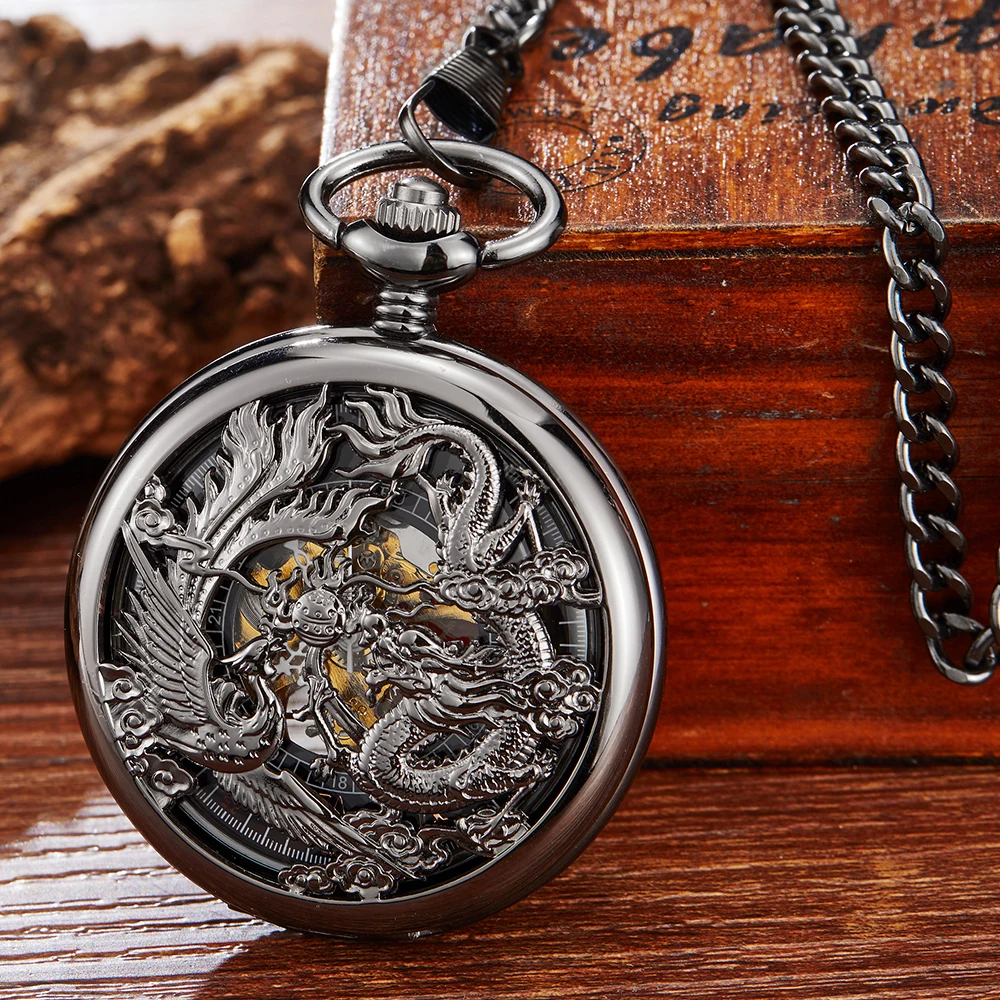 Vintage Unisex Charm Black Fashion Roman Number Quartz Steampunk Pocket Watch Women Man Necklace Pendant with Chain Gifts