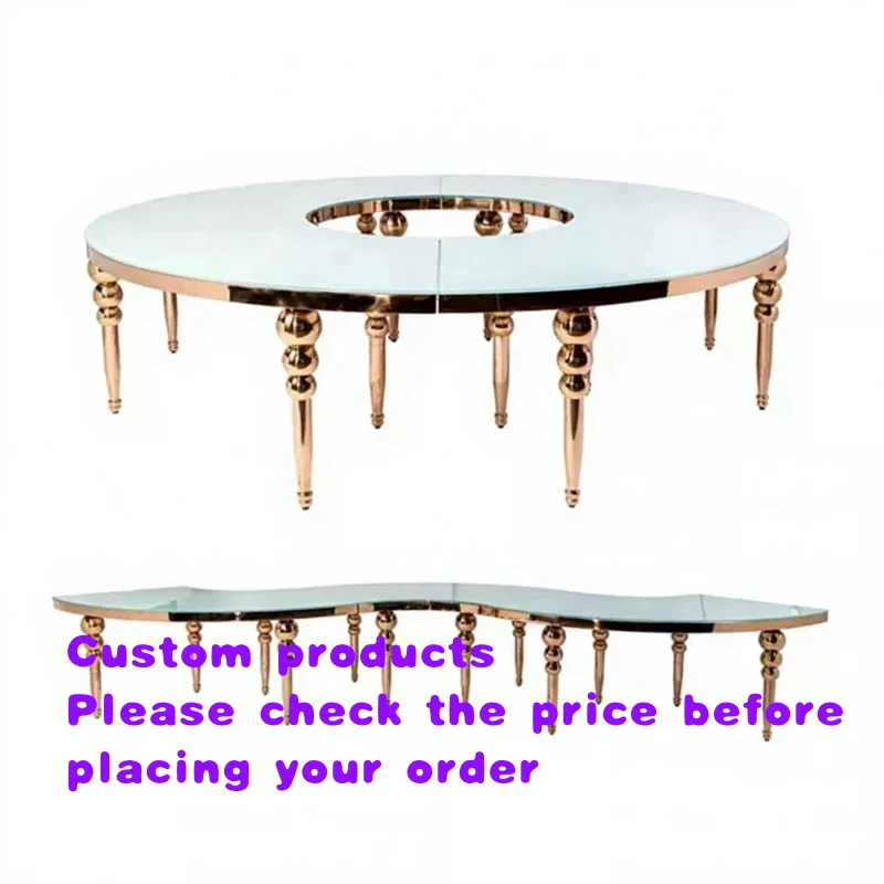 custom.Luxury Wedding Table Golden Stainless Steel Frame Round Shape Modern Serpentine Table Events