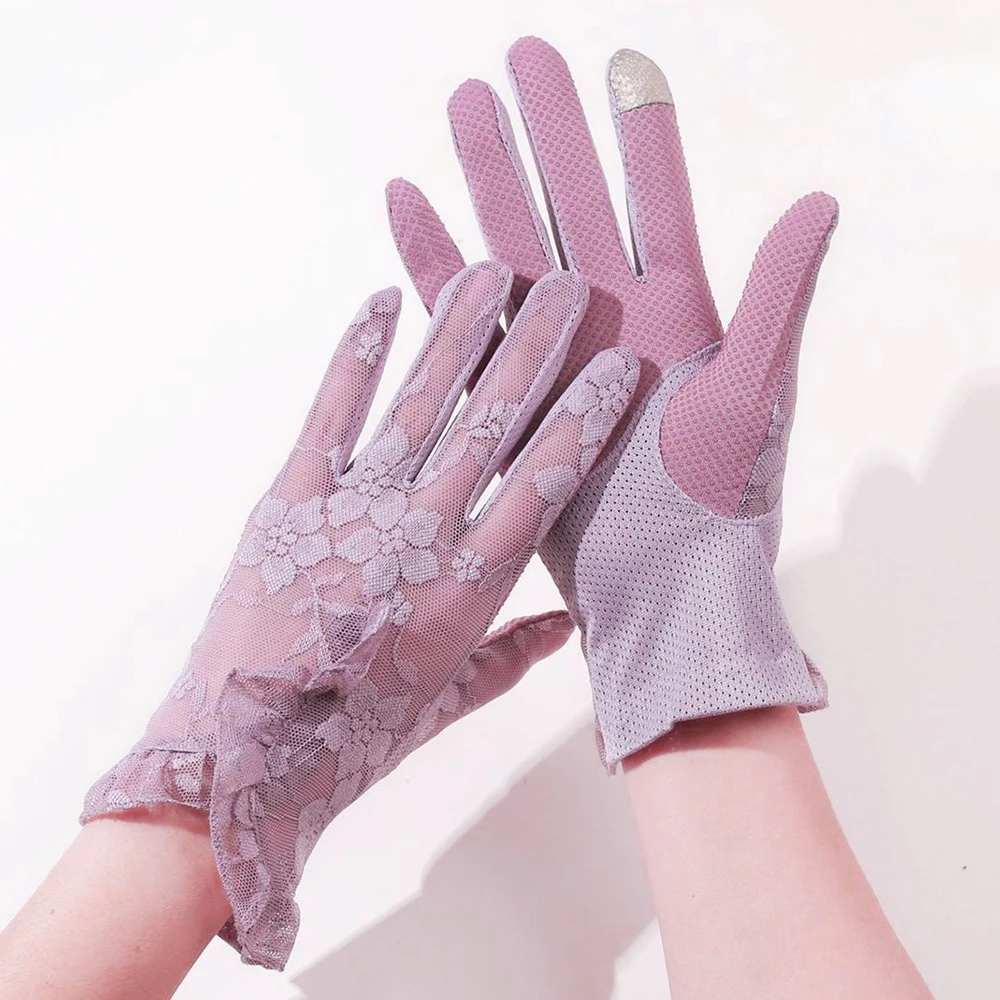 Women Summer Thin Lace Ruffle Edge Short Sexy Sunscreen Breathable Anti-skid Touch Screen Cycling Driving UV Gloves