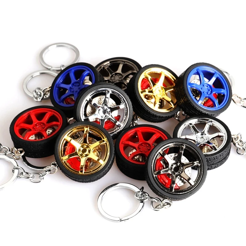 

Creative Key Chain Durable Car Modified Calipers Brake Disc Wheel Tire Metal Tire Key Chain Car Wheel Hub Turbo Key Ring Keyfob