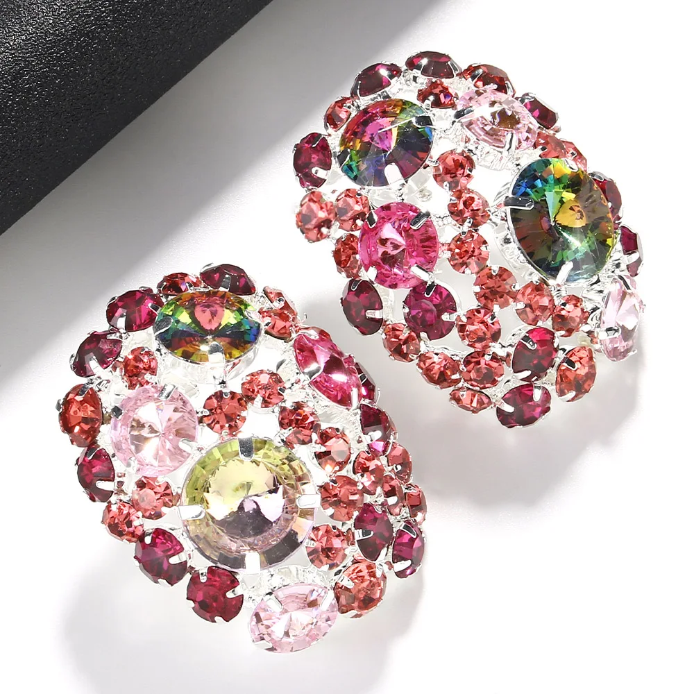 Stonefans Exaggerate Round Crystal Ear Clip No Piercing Jewelry Christmas Gift Colorful Rhinestone Large Clip Earrings for Women