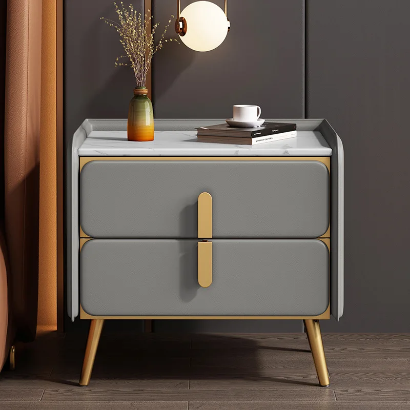 Light luxury high-end bedroom simple modern bedside home rock slab small bedside storage cabinet