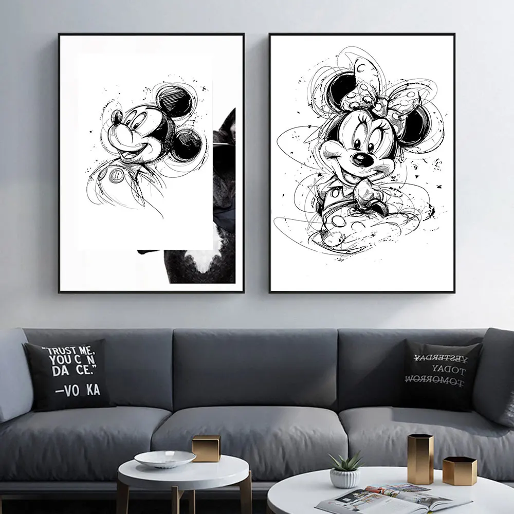 

Sketch Mickey Minnie Print Minnie Canvas Painting Poster Disney Style Wall Art Mickey Mouse Pop Art Home Decor Kids Room Decor