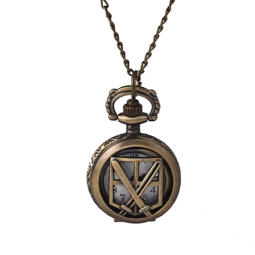 Fashion personality small pocket watch bronze hollow double knife flip quartz pocket watch with necklace