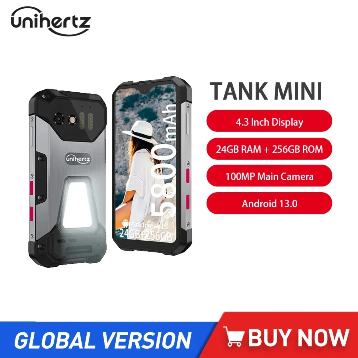 Unihertz 8849 Tank Mini Rugged 4G Smartphones Octa Core 12GB+256GB 4.3 Inch Display Android 13 5800mAh 100MP Camera Mobile Phone