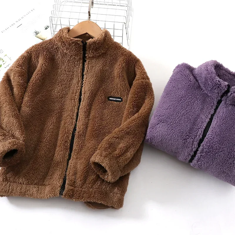 Children Winter Outerwear Fleece Warm Teenage Boys Girls Plush Jacket Zipper Fur Coats 4-18 Y Casual All-match Kids Tops Clothes