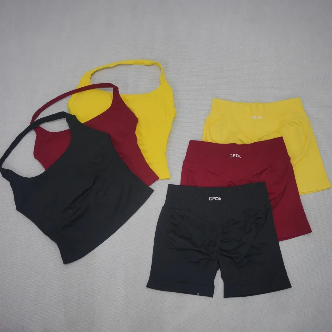 DFDK Impact 2Pcs Women Gym Outfit Sleeveless Workout Top High Waist Leggings Breathable Stretch Tummy Control Fitness Yoga Train